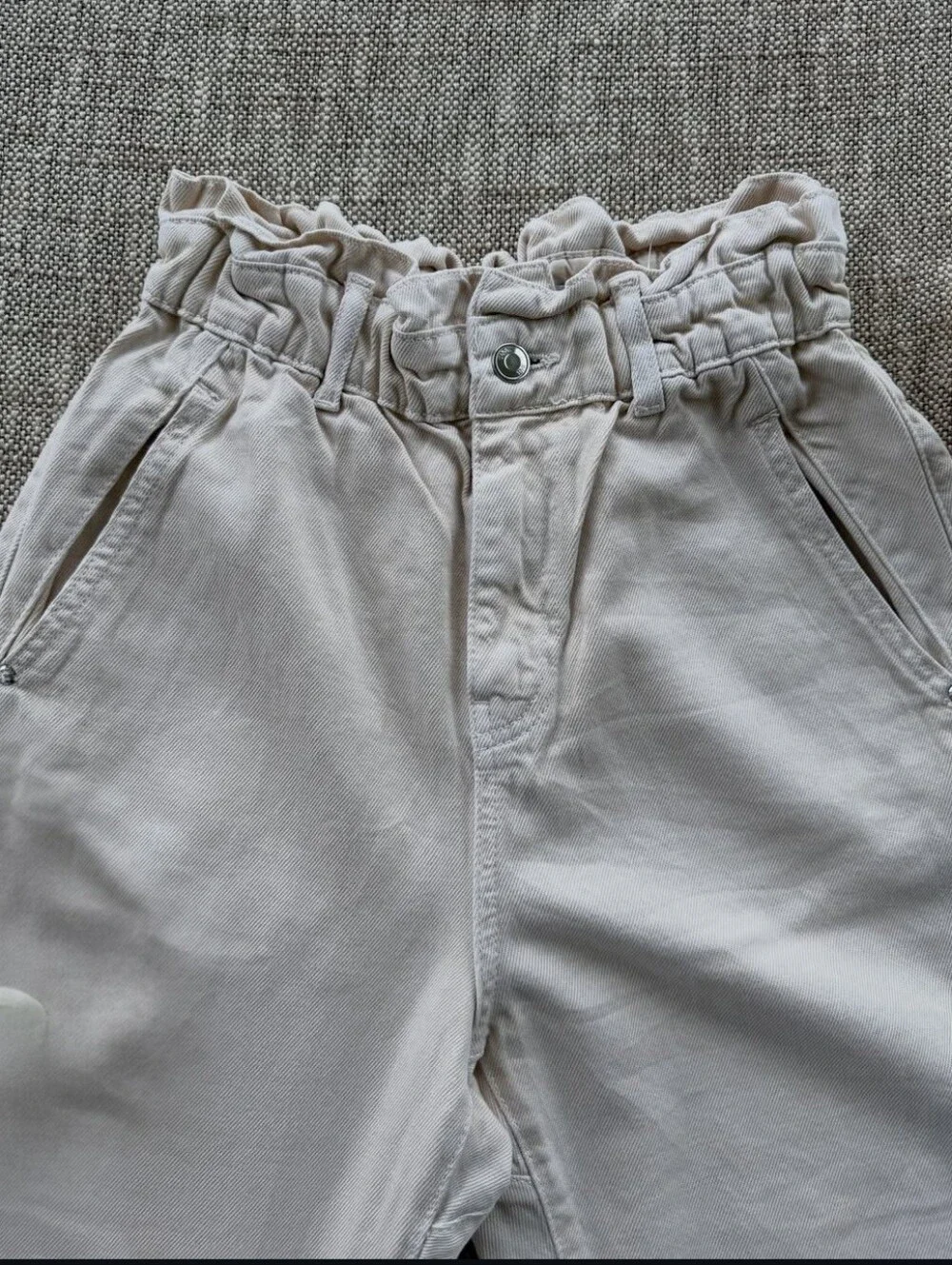 ZARA IVORY PAPERBAG BARREL  Elastic-Waist Casual Pants